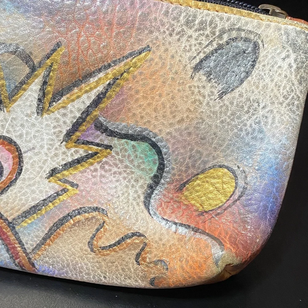 Vintage Sova hand painted Colorful Abstract Patterned makeup signed bag